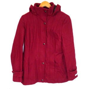 Calvin Klein Women's Wool Full Zip Peacoat Jacket Quilted Hooded Coat Red Size 4